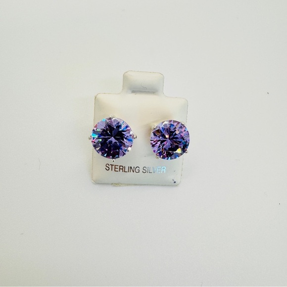 Jewelry - Brand New 10mm Lavender Round CZ Stud 925 Sterling Silver Earrings